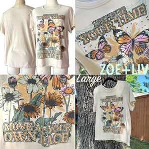 Zoe+Liv Beige Take Your Time, Move at Your Own Pace Floral Butterfly Graphic Tee